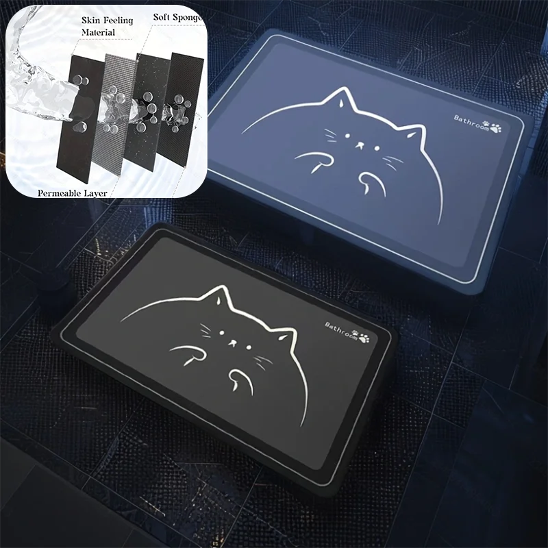 2pcs Bath Mat Rug Rubber Backing Non Slip Quick Dry Absorbent  Bathroom Rugs Soft Pet Feeding Mat Coffee&Chicken Mat Washable