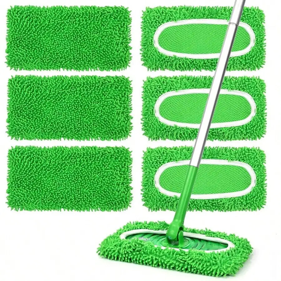 6Pcs Washable Microfiber Flat Mop Pads - Replacement Cloths for Wet Mopping, Fits Hardwood and Tile Floors