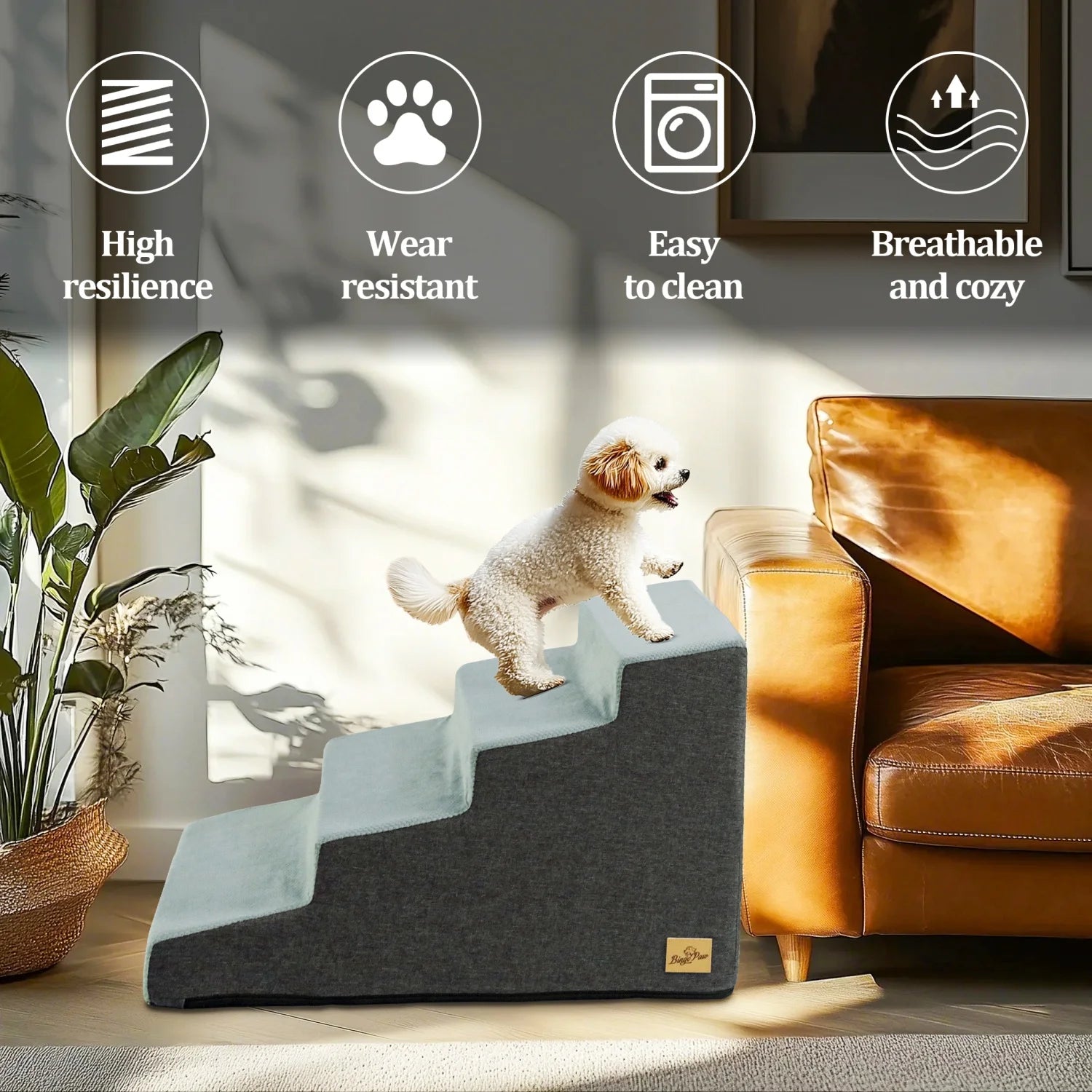 3/4 Steps Ramp with Washable Cover for Small pets, Non-Slip Balanced, Pet Steps for Couch Sofa, bed