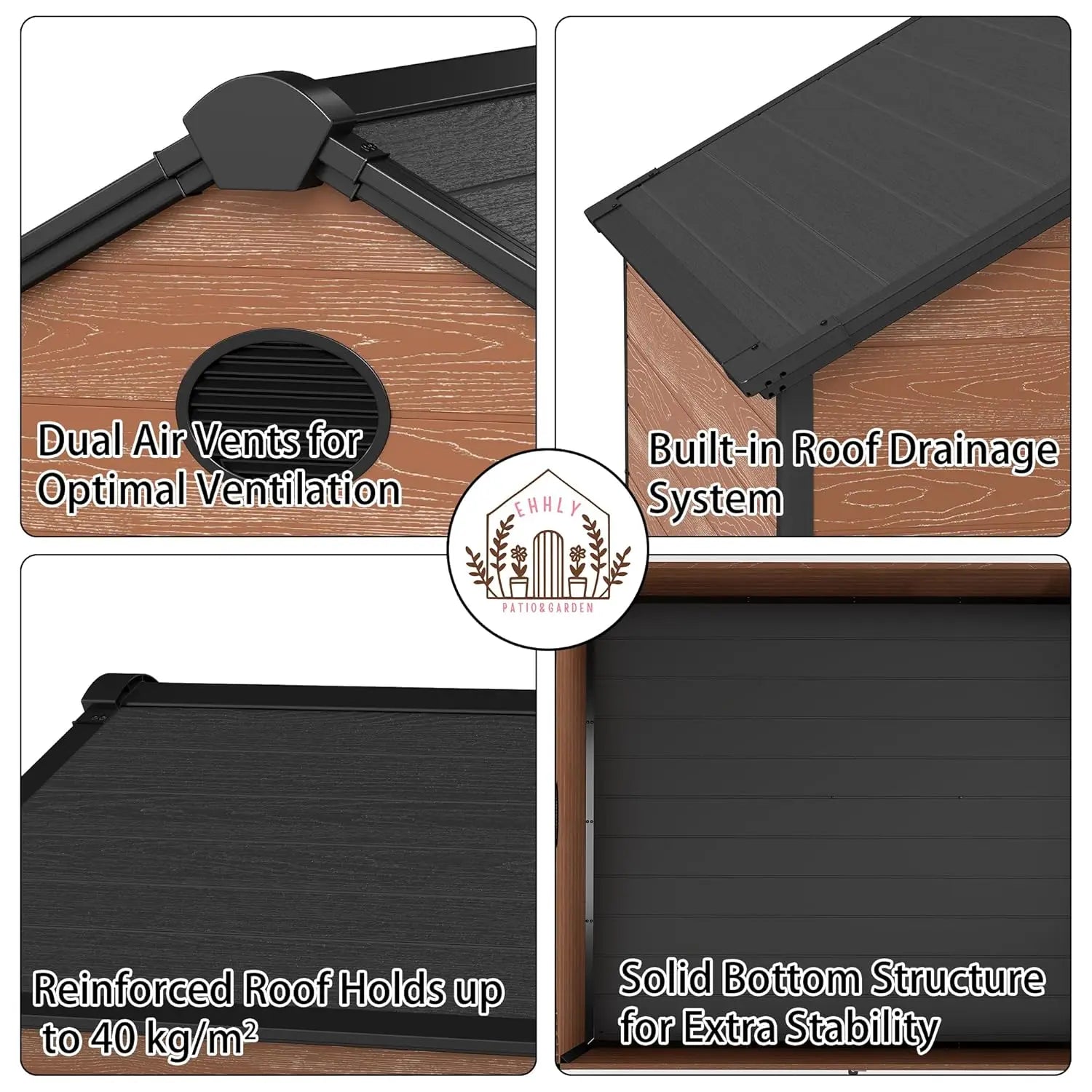 46" Large Dog House Outdoor Weatherproof, 3XL Big Dog House for 2 Large Dogs Outside, Insulated Igloo Pet House with Floor