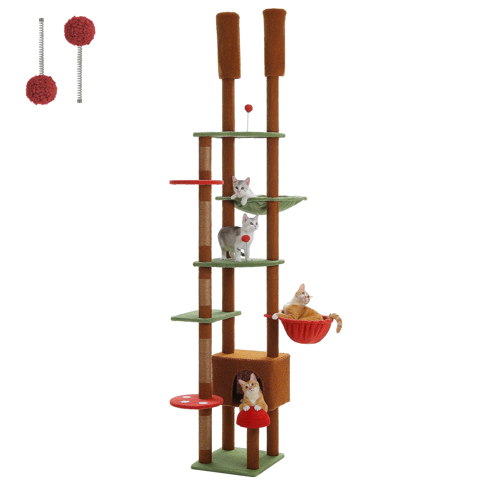 Floor to Ceiling Cat Tree with Sisal Scratching Posts Cozy Condo Hammock Adjustable Height Tall Cat Tower for Indoor Cat Toys