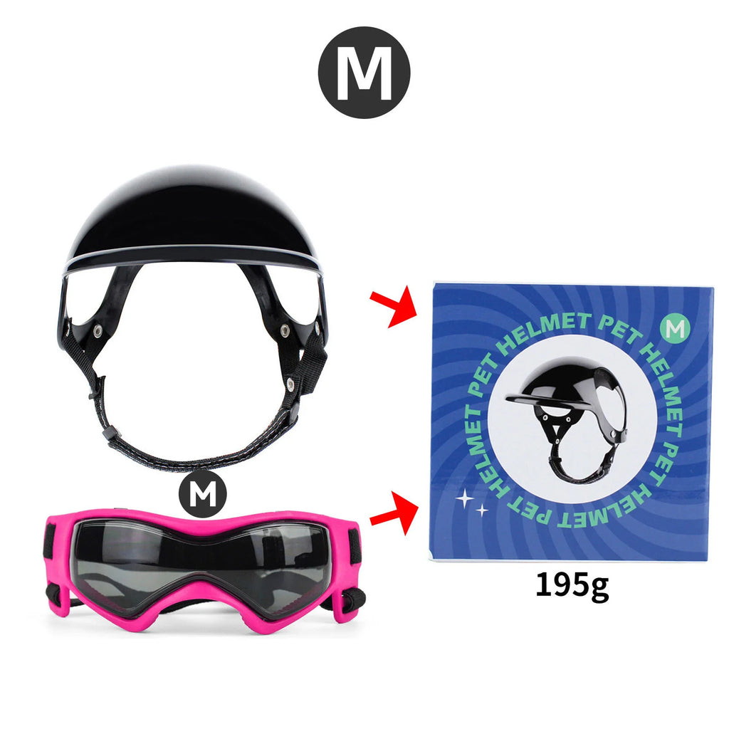 Dog Helmet and Dog Goggles for Small Dogs-Pet Motorcycle Helmet Hat with Ear Holes Adjustable Straps for Puppy Riding