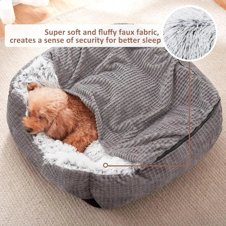 Small cats and dogs Rec Hooded Blanket dog Bed Luxury Orthopedic Cat Beds for Indoor Warmth and Washable 2