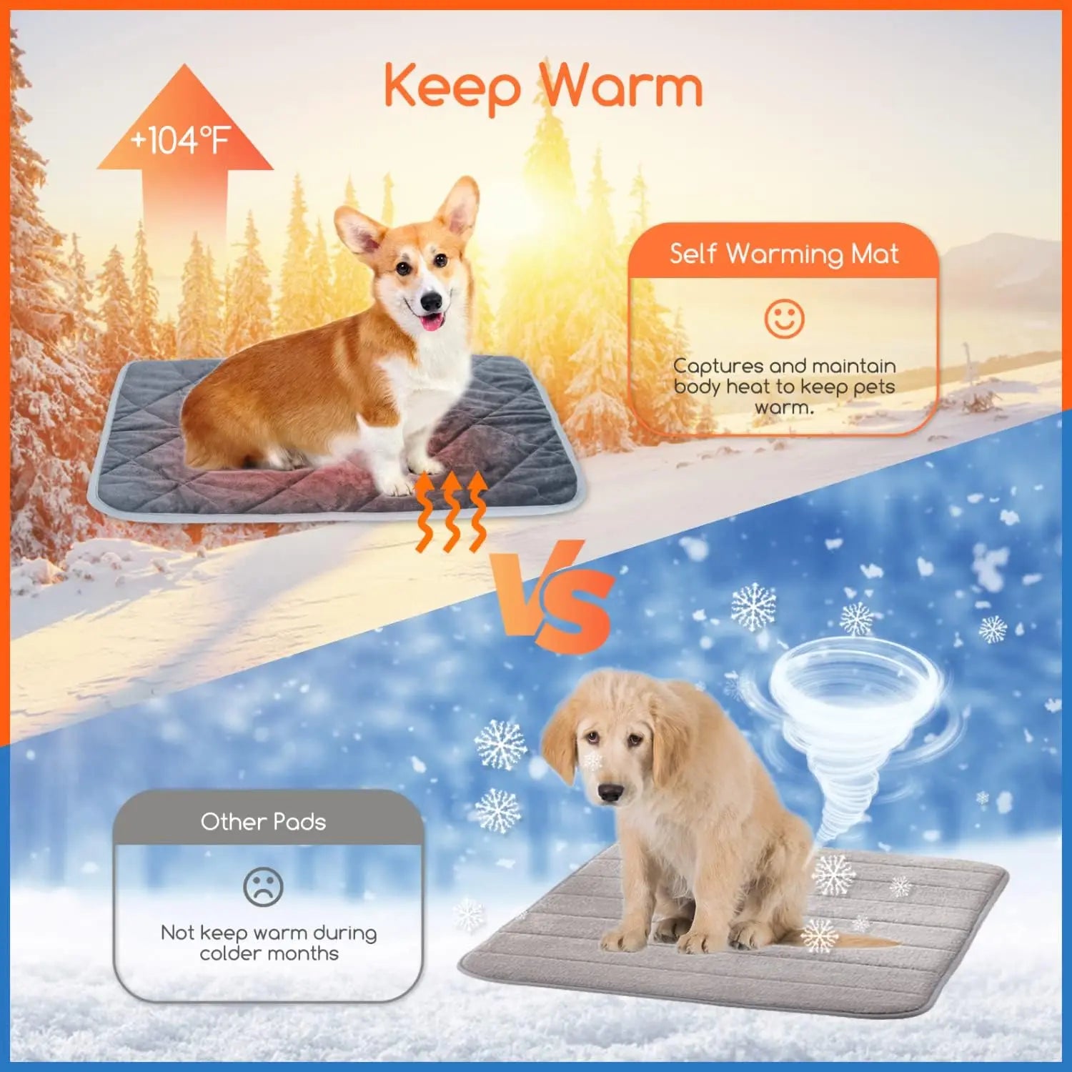 Self Heating Pet Pad, Extra Warm Thermal Crate Pad Washable Anti-Slip Kennel Mat Pet Supplies for Medium Small Dogs and Cats