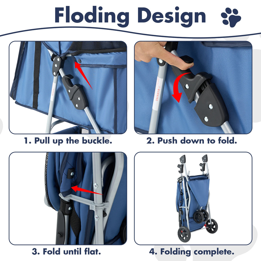 JHK 3 Wheels Foldable Pet Stroller for Small Dogs and Cats Stroller with Mesh Windows Storage Basket Cup Holder for Outdoor Use