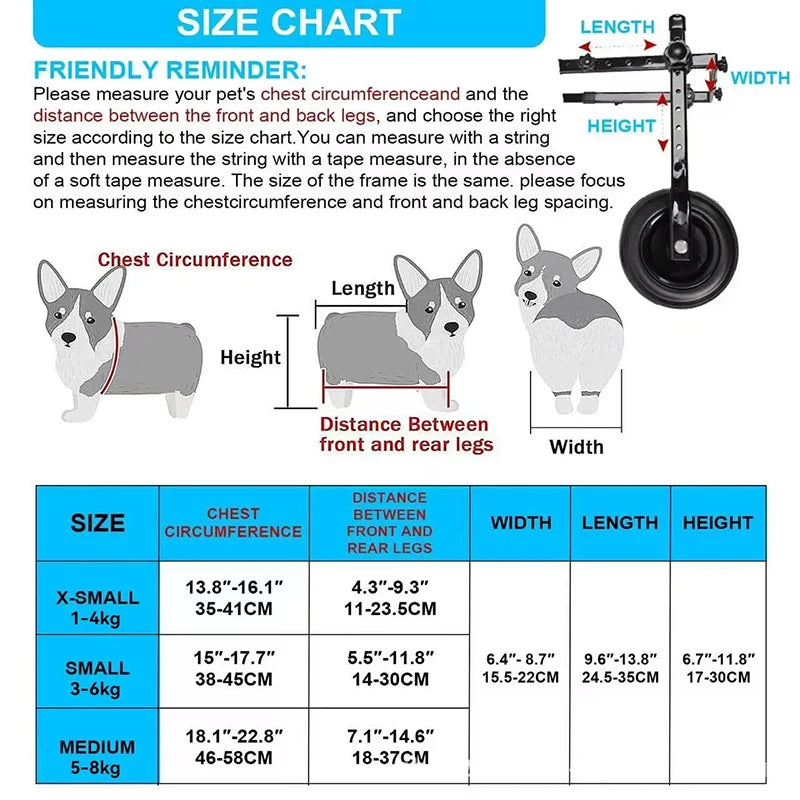 Slim Design Small Dog Wheelchair; Rehabilitation Equipment for Hind Limb Impaired Pets