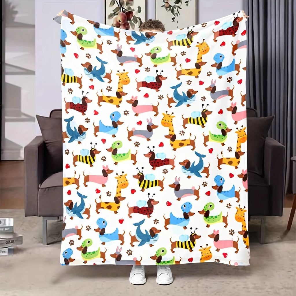 Adorable Dachshund Flannel Blanket Warm Soft Throw for Sofa Bed Chair Travel Camping All Season Comfortable Pet Lover Decor