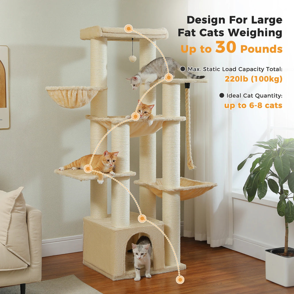 Cat Tower with Several Levels Cat House Climbing Tree with Hammock 11 Sisal Posts Large Perch