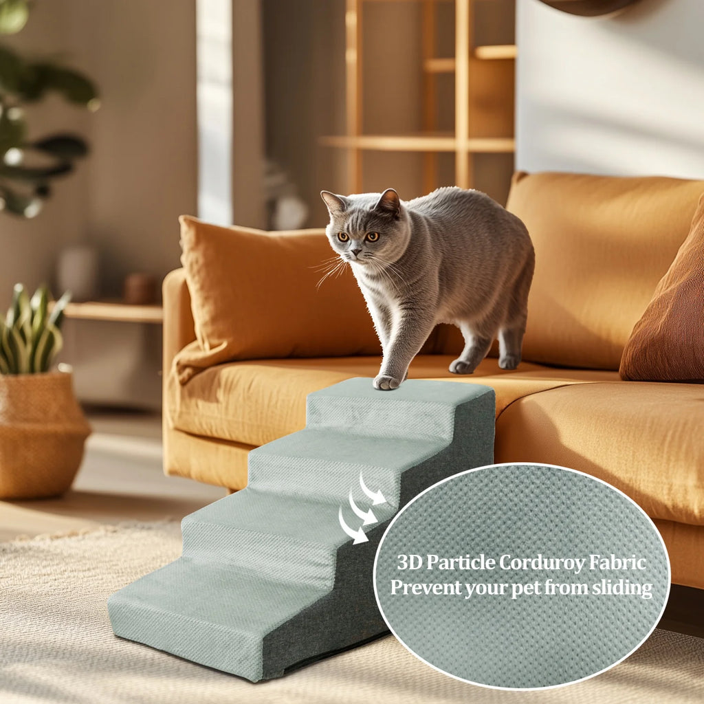 3/4 Steps Ramp with Washable Cover for Small pets, Non-Slip Balanced, Pet Steps for Couch Sofa, bed