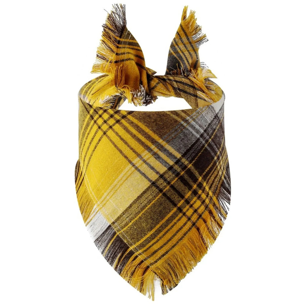 Trendy Pet Dog Bandana with Tassels Edges Classic Plaid Scarf Funny Dog Apparel Accessories Dress-Up Photo Prop