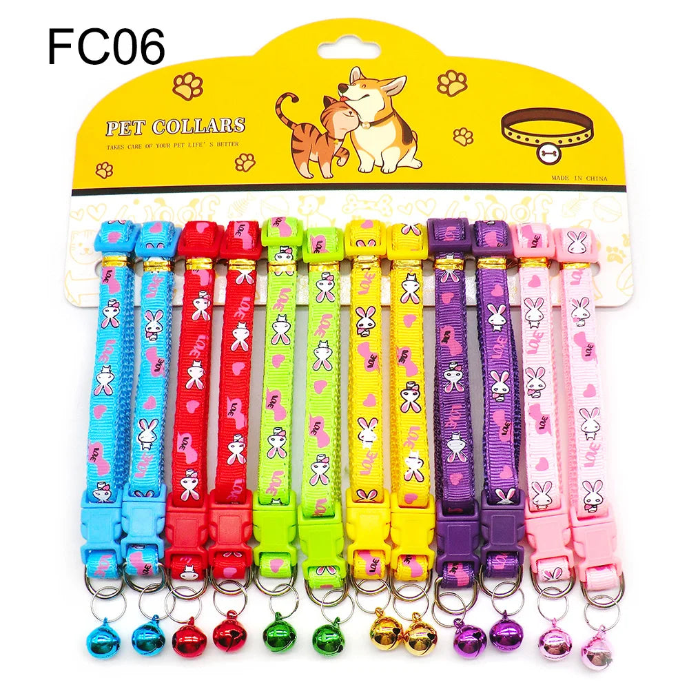12Pcs Wholesale Mix Color Anti-Lost Dog Collars Pet Cat Puppy Buckle Collar with Bell 6 Colors Footprint
