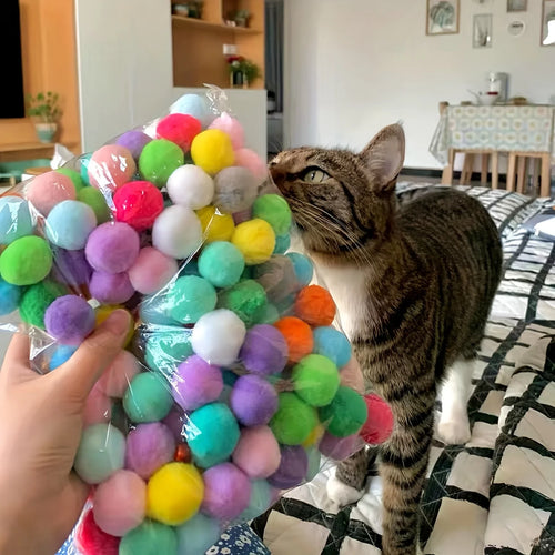 100pcs Pet Plush Ball Cat Teaser - Mute Toys For Cat Interactive Supplies - For Cats & Entertainment - Great Gift for Cat Lovers
