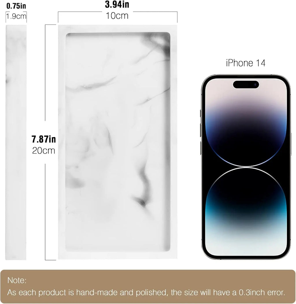 White Marble Resin Vanity Tray, 8x4 inch Bathroom Counter Organizer for Soap Dispenser Perfume Towel Accessories