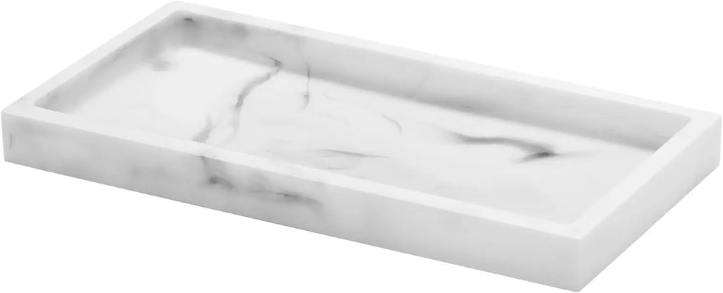 White Marble Resin Vanity Tray, 8x4 inch Bathroom Counter Organizer for Soap Dispenser Perfume Towel Accessories