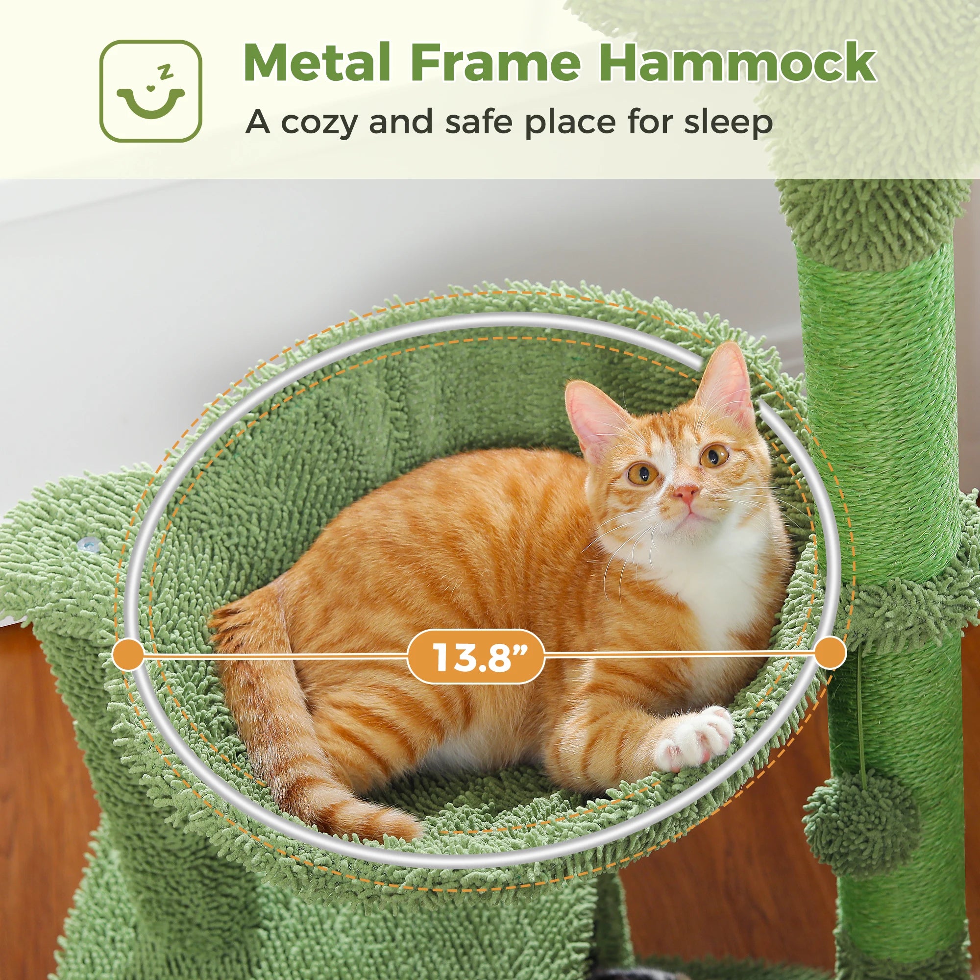 Cactus Cat Tree with Lagre Condo, Hammock, Dangling Ball, Small Cat Tower, Cat Scratching Post for Indoor, Cat Toys