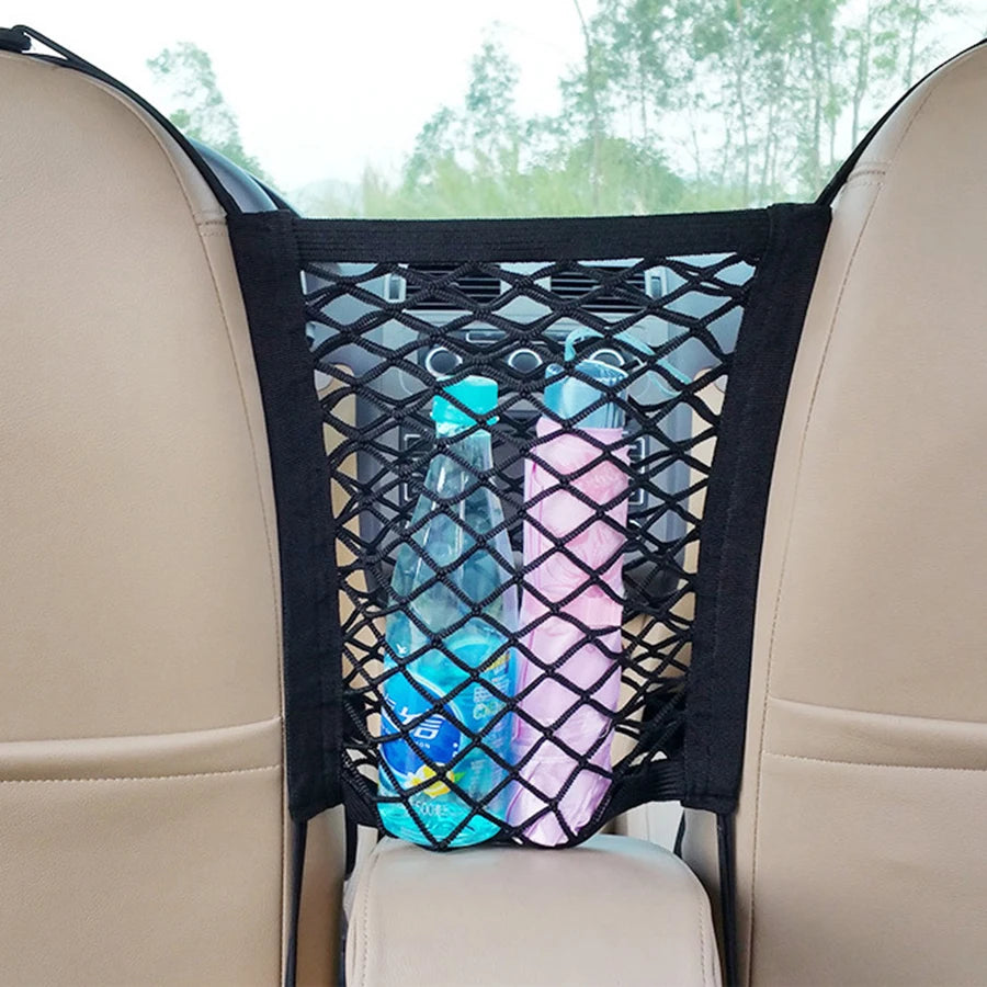 Pet Car Barrier with Automatic Safety Mesh Storage Bag Back Seat Safety Protector Mesh Net