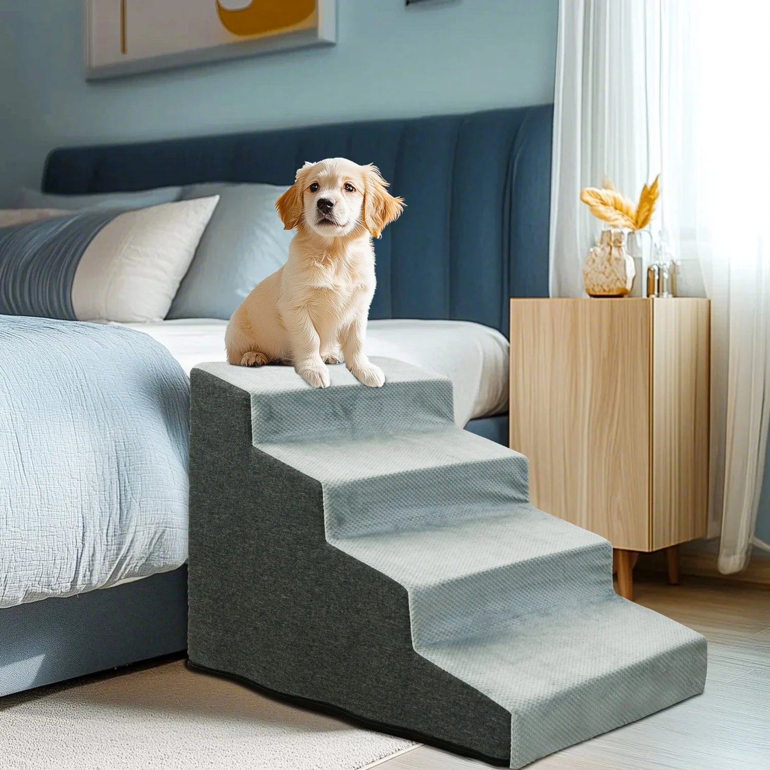 3/4 Steps Ramp with Washable Cover for Small pets, Non-Slip Balanced, Pet Steps for Couch Sofa, bed