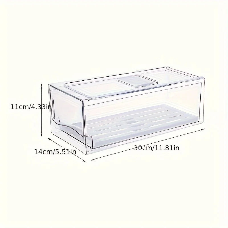 ‌Clear Stackable Fridge Bins - PET Pull-Out Drawers w/Drain Tray - Storage Organizer for Freezer Refrigerator