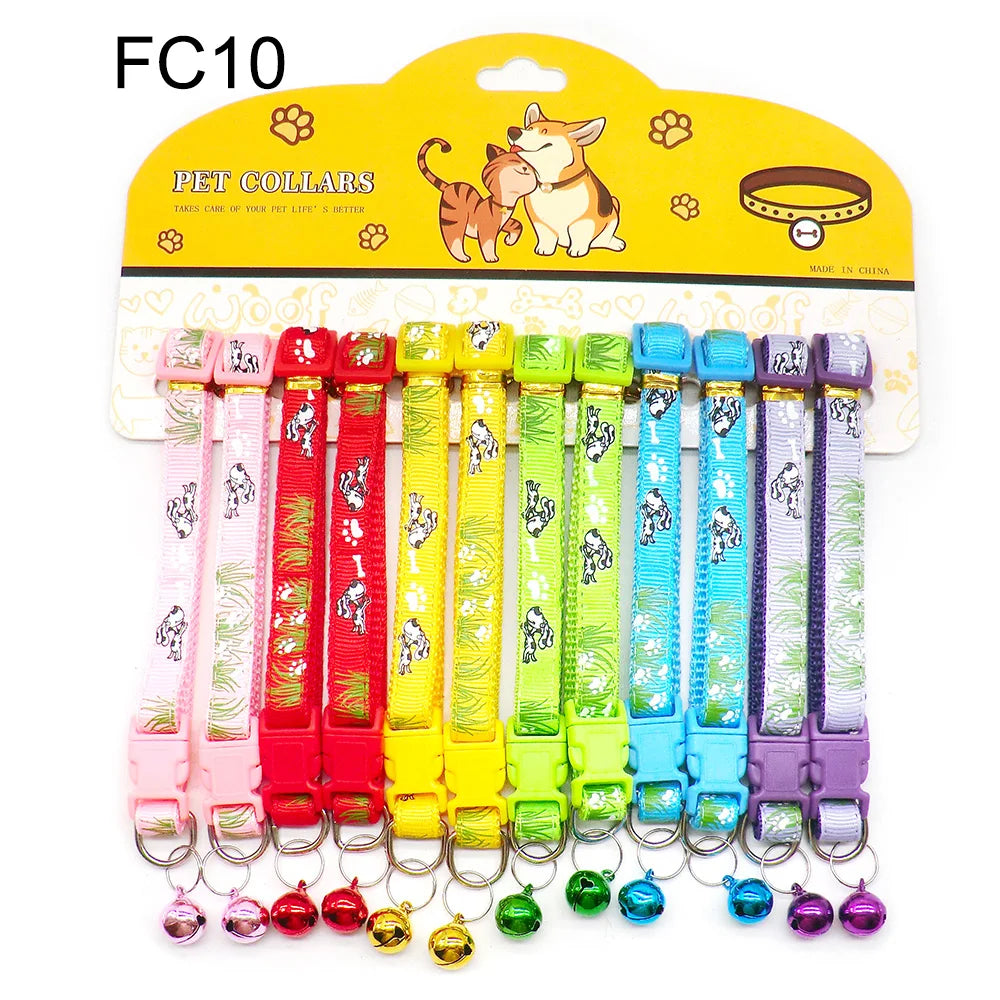 12Pcs Wholesale Mix Color Anti-Lost Dog Collars Pet Cat Puppy Buckle Collar with Bell 6 Colors Footprint