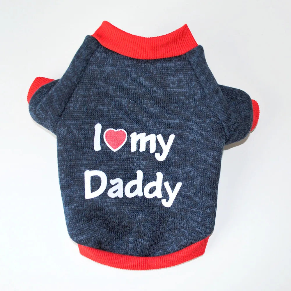 Small Dog Clothes Cute Puppy Cat Clothing Cotton T-shirt Chihuahua Pug Clothes Vest Spring Autumn Pet Costume I Love Daddy Mommy