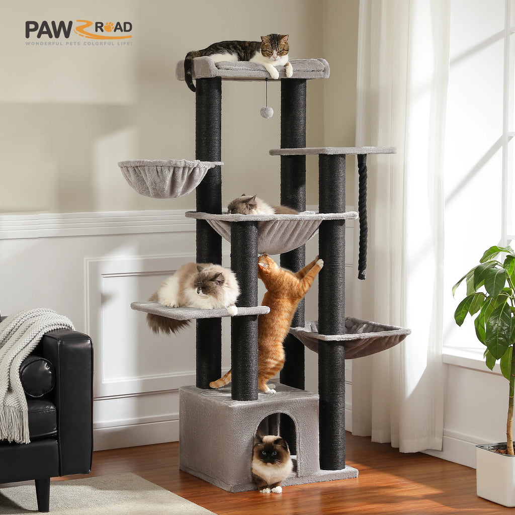 Cat Tower with Several Levels Cat House Climbing Tree with Hammock 11 Sisal Posts Large Perch
