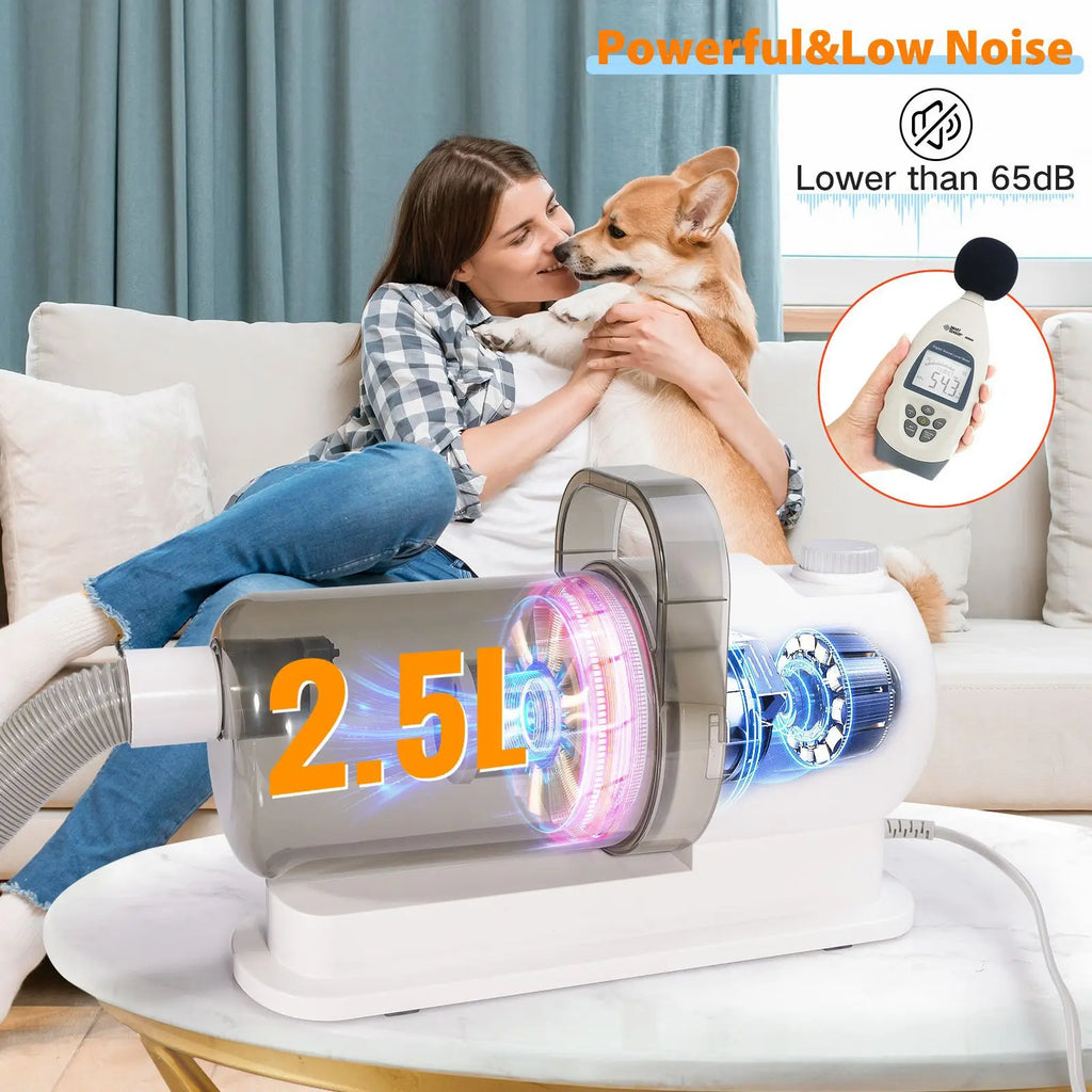 Pet Shavers Grooming Kit & Vacuum Suction 99% Pet Hair Professional Clippers with 6 Sizes Guide Combs Long or Short Hair Cat Dog