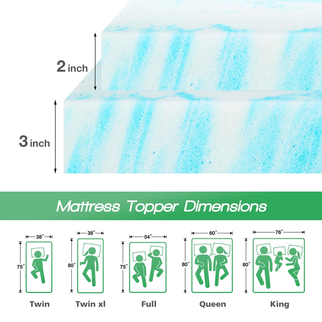 JHK 2-3 Inch Gel Memory Foam Mattress Topper Full Size Cooling Mattress Soft and Breathable Bed Topper