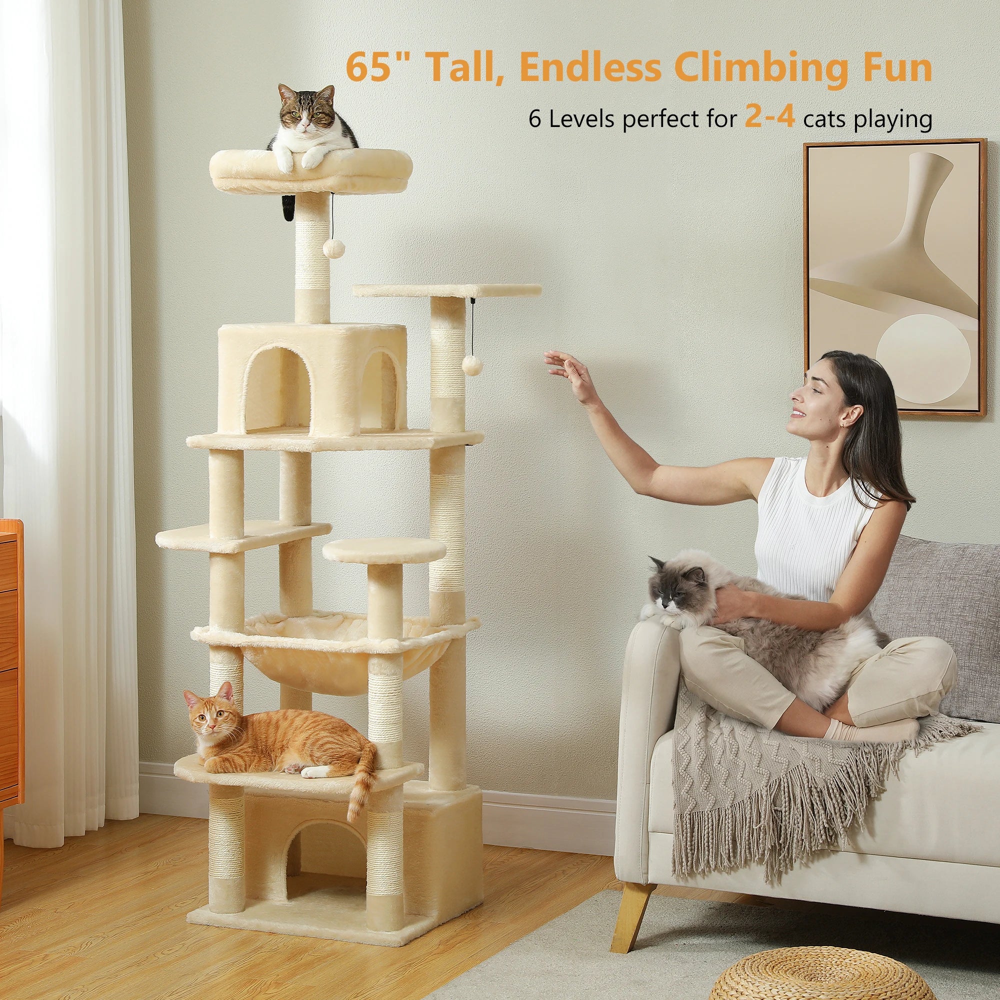 Tall Cat Tree with Scratching Posts Spacious Hammocks Large Condos Large Cat Tower for Indoor Cat Scratcher Cat Toys Accessories