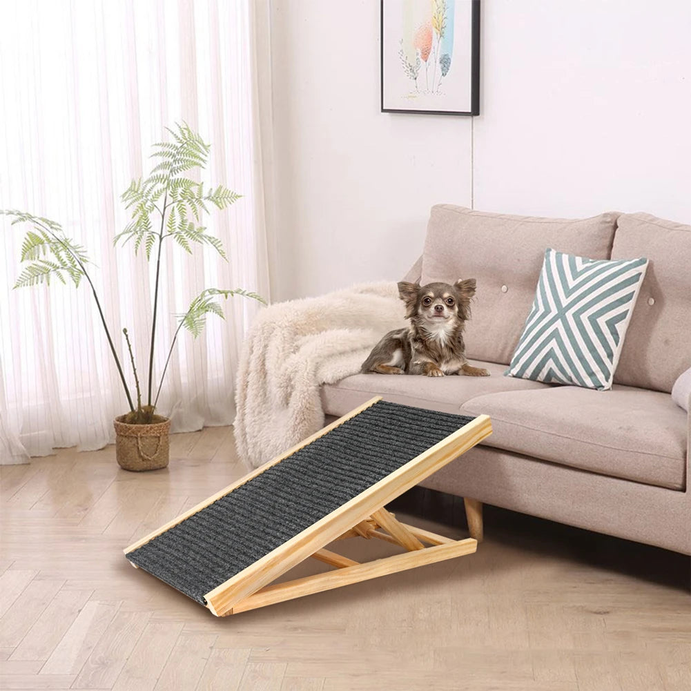 Pet Dog Ramp Ladder Natural Pine Wooden Lightweight Folding Anti-skid Adjustable 2 Height Climbing Ladder