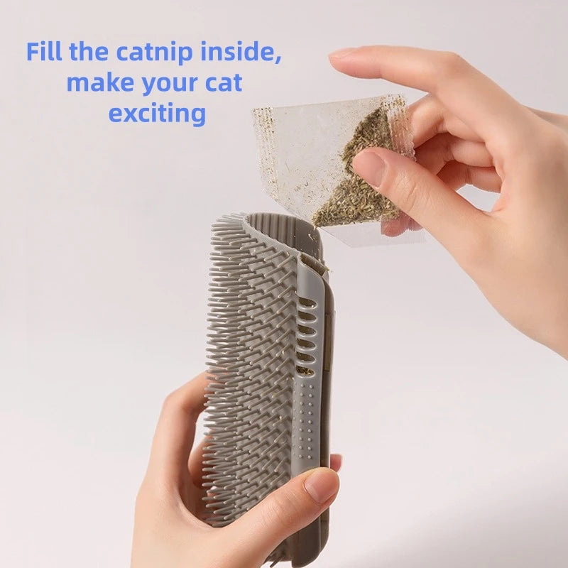 Cat Massager Brush Pet Combs Stick-able Plastic Scratcher Remove Hair Grooming with Catnip Kitten Self-Clean Supply Accessories