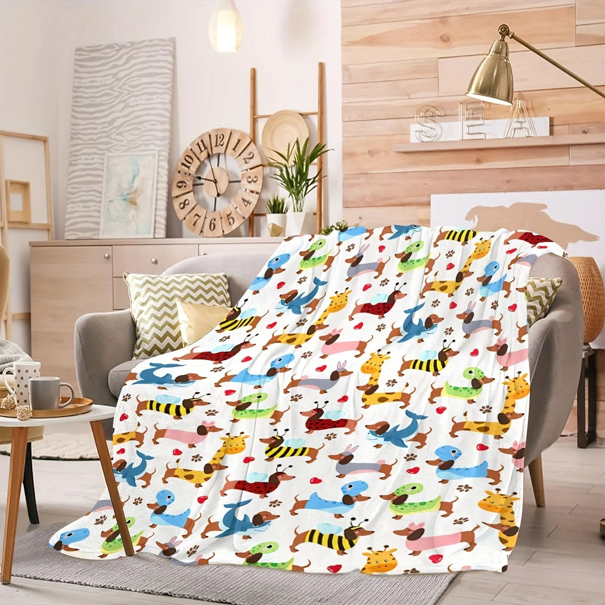 Adorable Dachshund Flannel Blanket Warm Soft Throw for Sofa Bed Chair Travel Camping All Season Comfortable Pet Lover Decor
