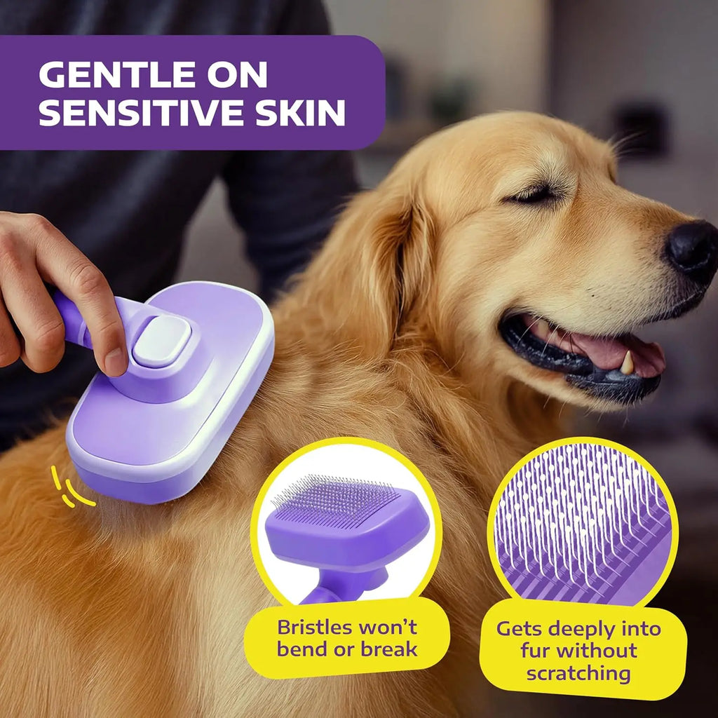 Self Cleaning Slicker Brush for Dogs and Cats - Pet Hair Brush for Shedding Long and Short Hair - Easy Clean Retractable Bristle