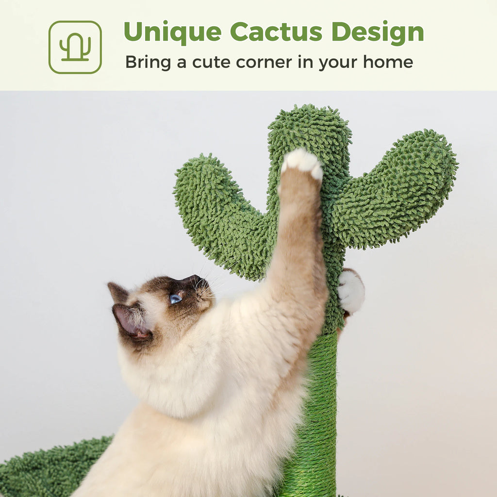 Cactus Cat Tree with Lagre Condo, Hammock, Dangling Ball, Small Cat Tower, Cat Scratching Post for Indoor, Cat Toys