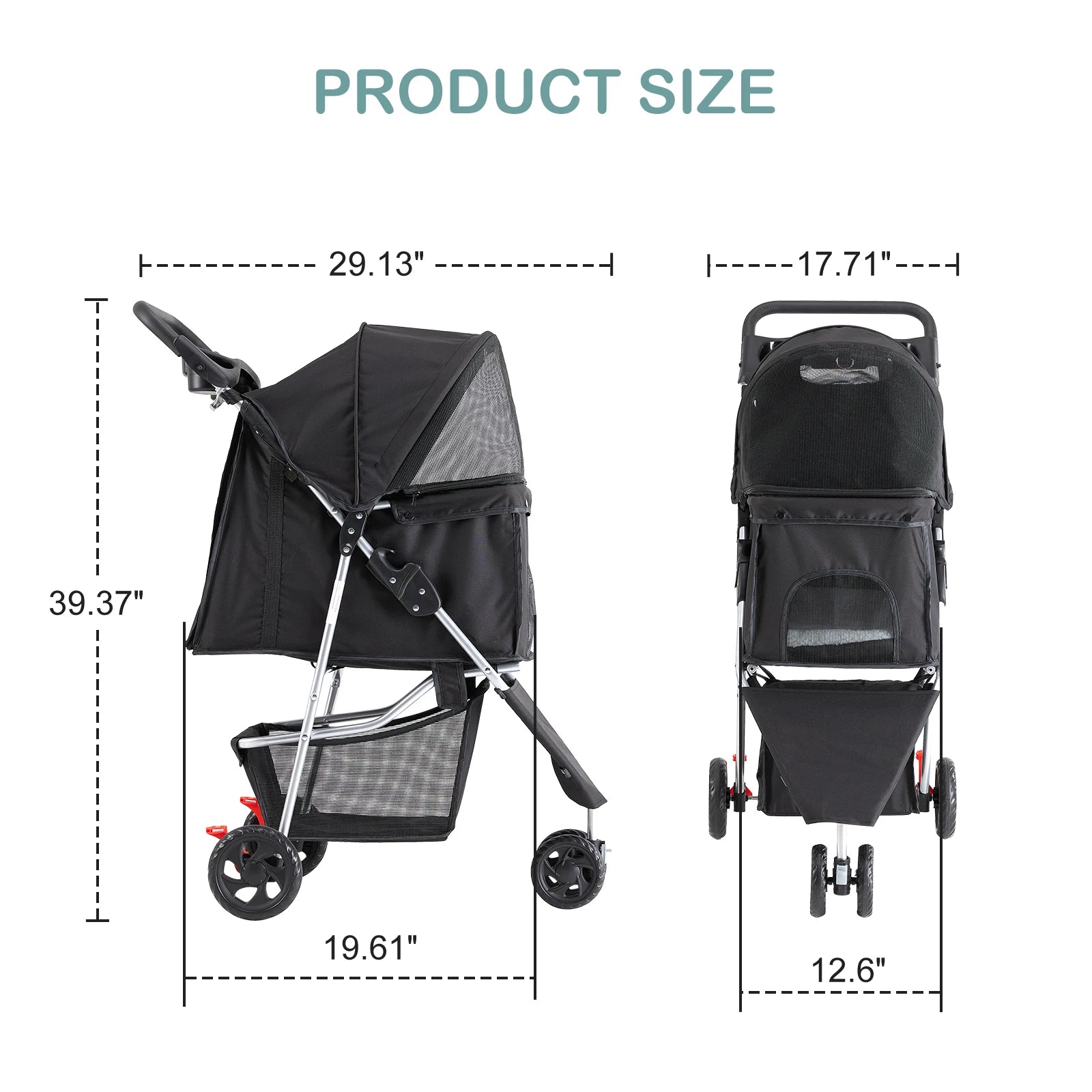 JHK 3 Wheels Foldable Pet Stroller for Small Dogs and Cats Stroller with Mesh Windows Storage Basket Cup Holder for Outdoor Use