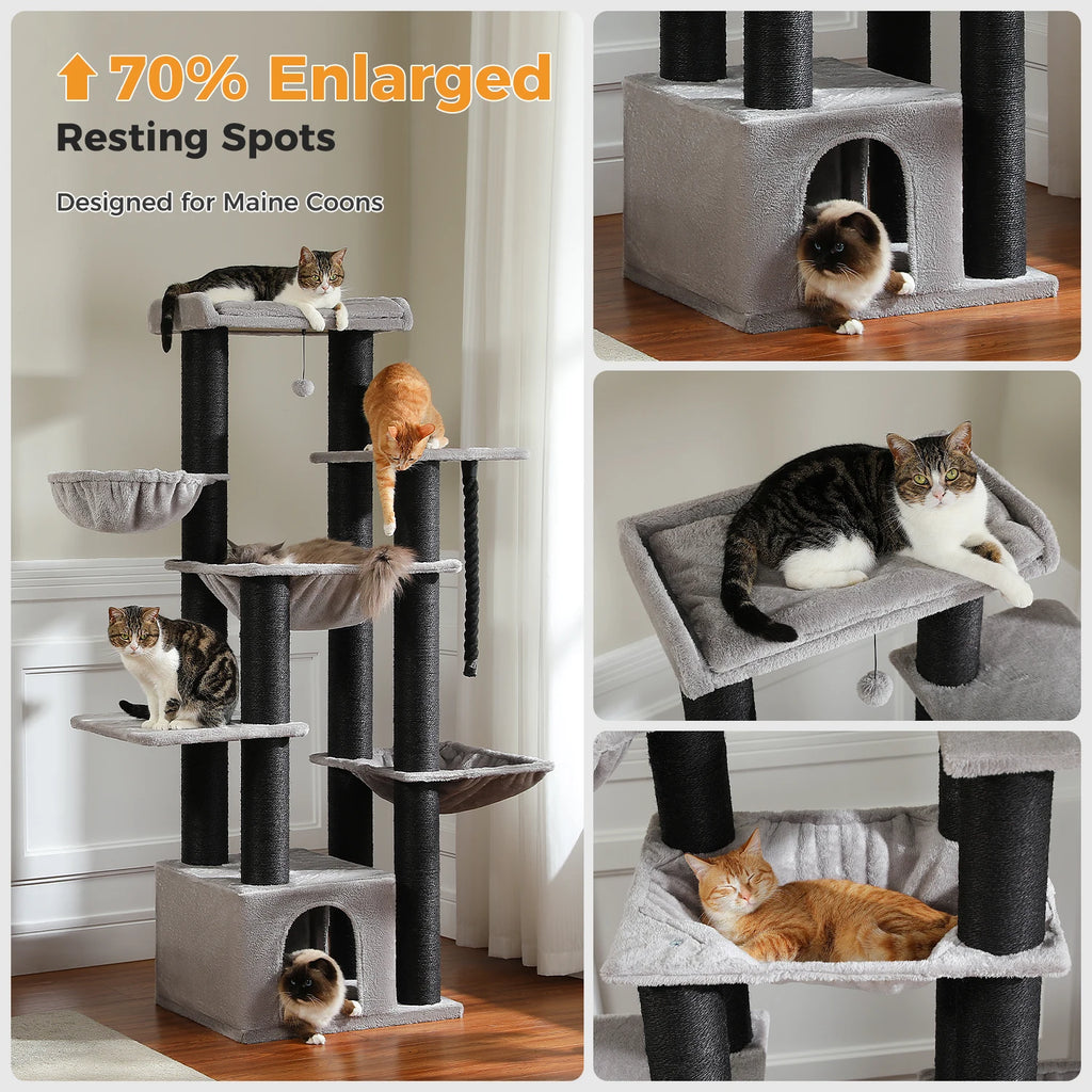 Cat Tower with Several Levels Cat House Climbing Tree with Hammock 11 Sisal Posts Large Perch