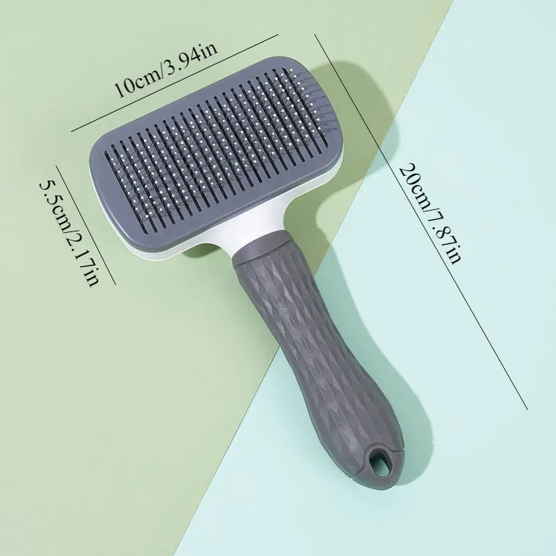 Dual-Use Dog & Cat Grooming Brush (20×10×5.5cm) - Self-Cleaning Slicker Comb with Round-Tip Bent Needles, Ergonomic Handle