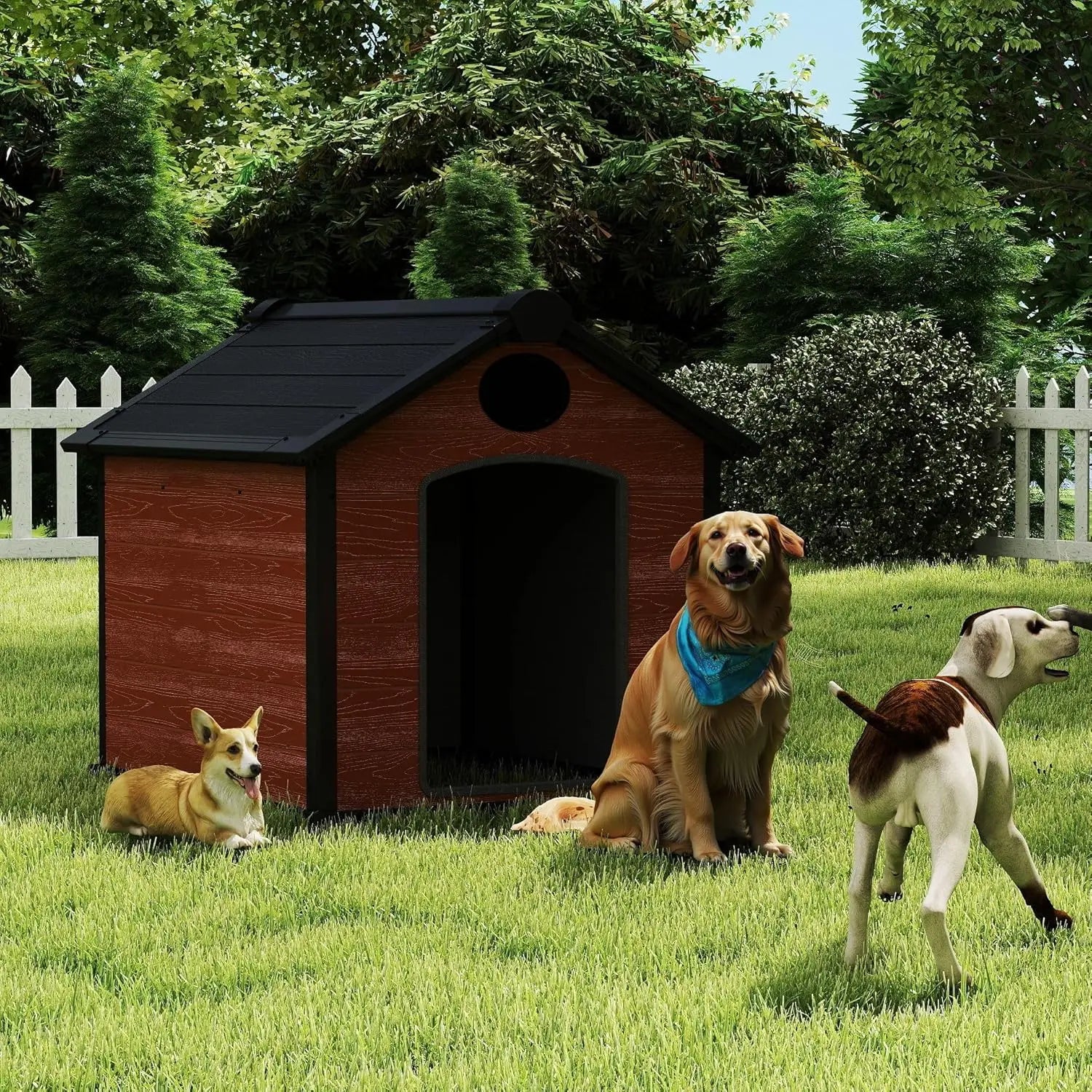 46" Large Dog House Outdoor Weatherproof, 3XL Big Dog House for 2 Large Dogs Outside, Insulated Igloo Pet House with Floor