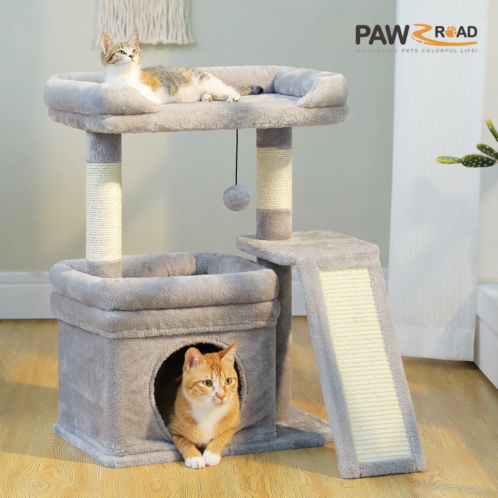 Small Cat Tree for Indoor Cat Tower with Sisal Scratching Post and Pad Wide Top Perch Large Cat Condo Cat Scratchers Cat Toys