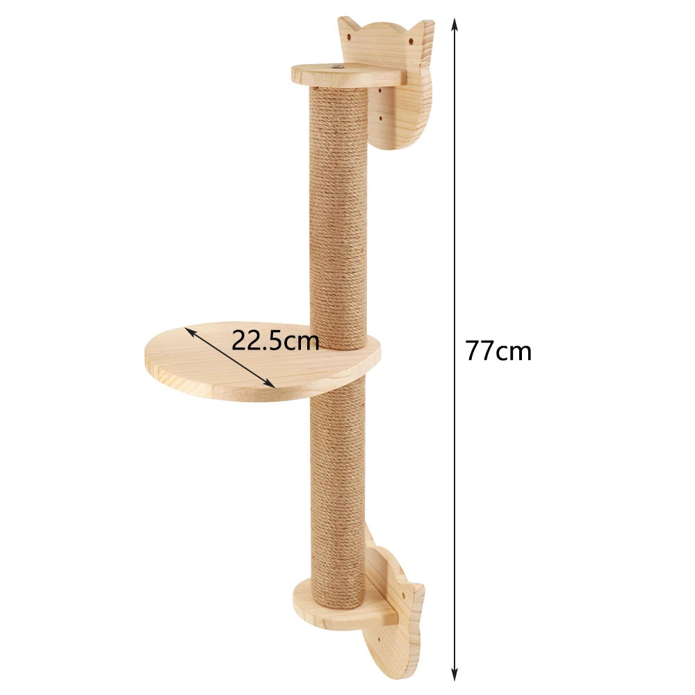 Wall Mounted Cat Tree Wooden Shelves Scratching Posts Climbing Cat tower Hammock With Solid Floating Perches Steps and Ladder