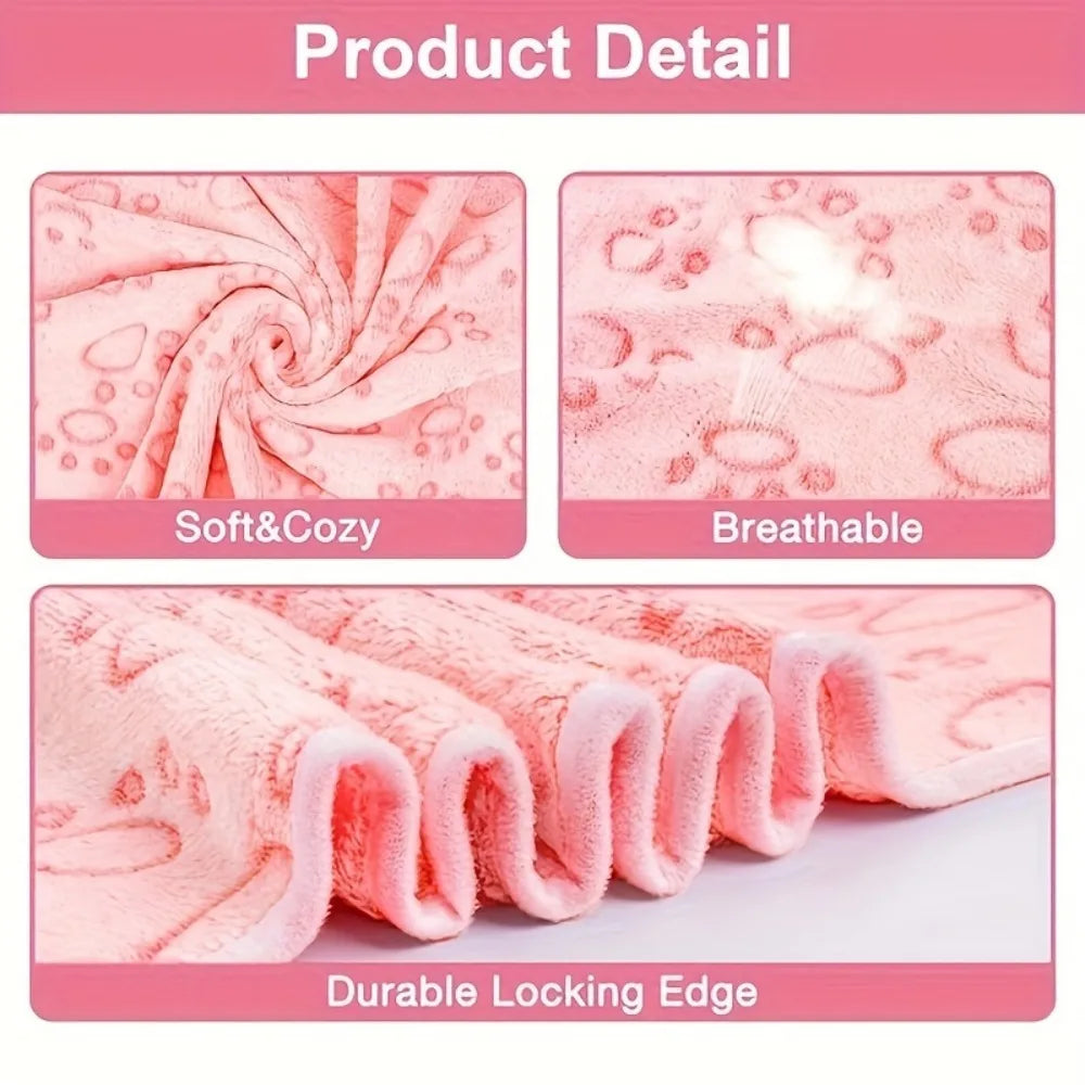 Pink Soft Fluffy High Quality Pet Blanket Cute Paw Print Pet Mat Warm and Comfortable Blanket