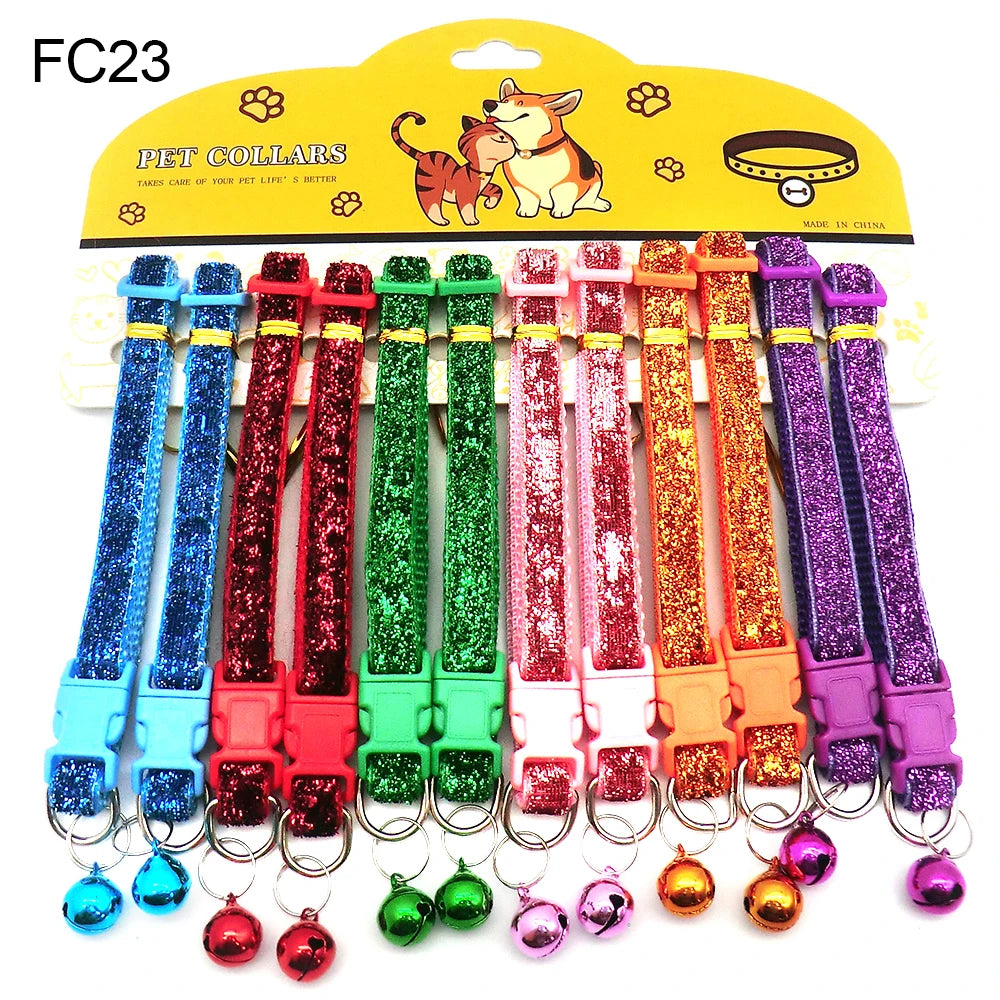 12Pcs Wholesale Mix Color Anti-Lost Dog Collars Pet Cat Puppy Buckle Collar with Bell 6 Colors Footprint