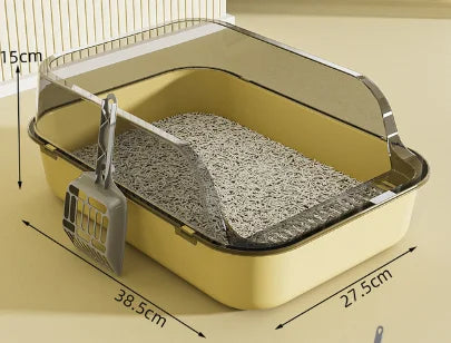 Semi-Enclosed Cat Litter Box Splashproof Kitten Toilet Tray Pet Cleaning Basin with High Sides for Indoor Use