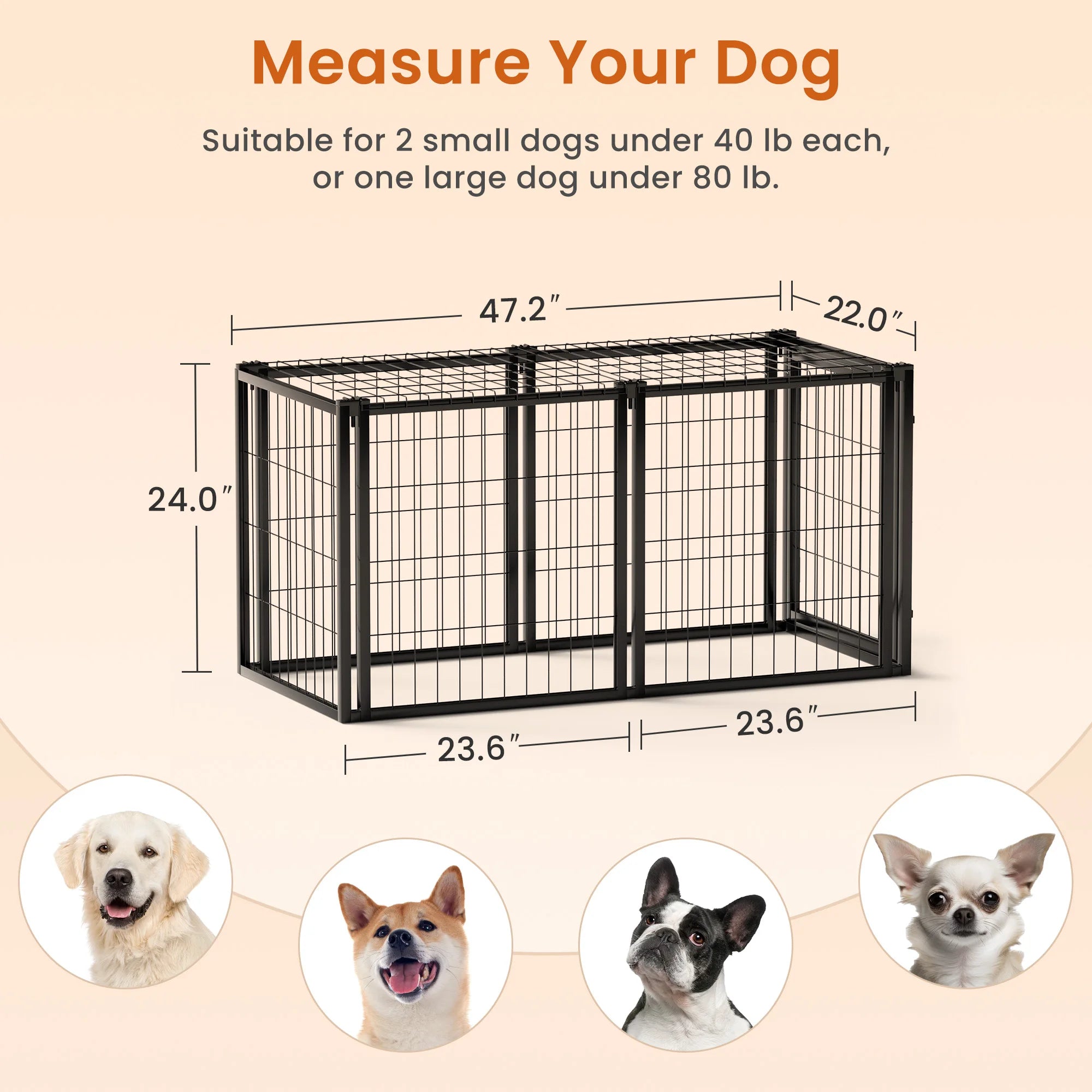 Dog Crate 47.2" Dog Kennel for Small Medium Dogs Puppy Dog Playpen with Top Pet Cage Indoor Black.47.2"L x 22"W x 24"H.
