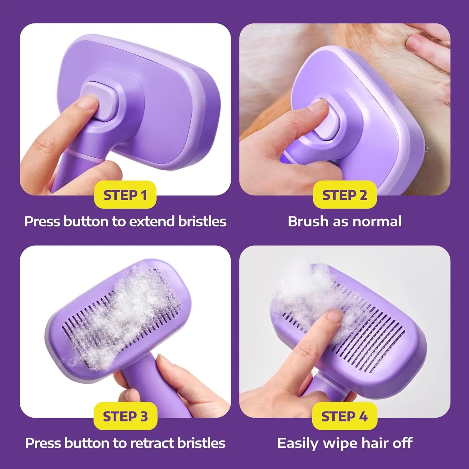 Self Cleaning Slicker Brush for Dogs and Cats - Pet Hair Brush for Shedding Long and Short Hair - Easy Clean Retractable Bristle