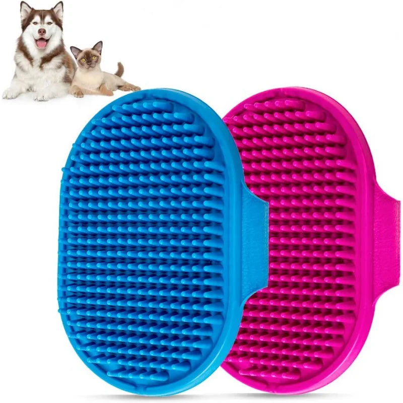 2-Piece Pet Bath Brush Set - Rubber Comb with Adjustable Ring Handle for Soothing Massage for Long & Short Haired Dog and Cats