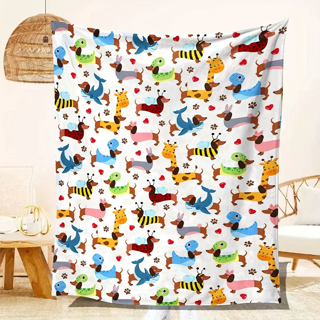 Adorable Dachshund Flannel Blanket Warm Soft Throw for Sofa Bed Chair Travel Camping All Season Comfortable Pet Lover Decor