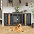 67" Corner Wooden Dog Crate Furniture with Diamond Metal Decoration, Pet Kennel for Small, Medium and Large Dogs, Space-Saving D