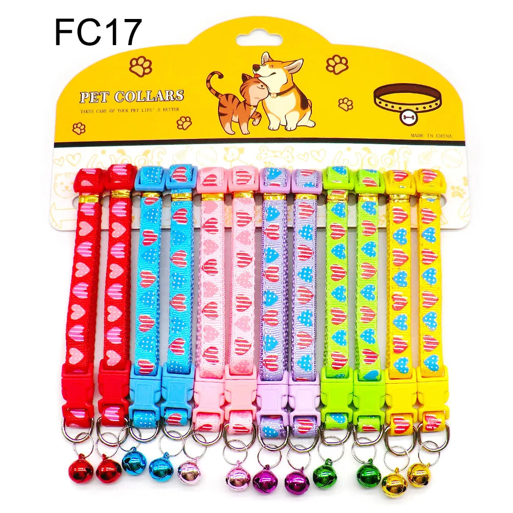 12Pcs Wholesale Mix Color Anti-Lost Dog Collars Pet Cat Puppy Buckle Collar with Bell 6 Colors Footprint