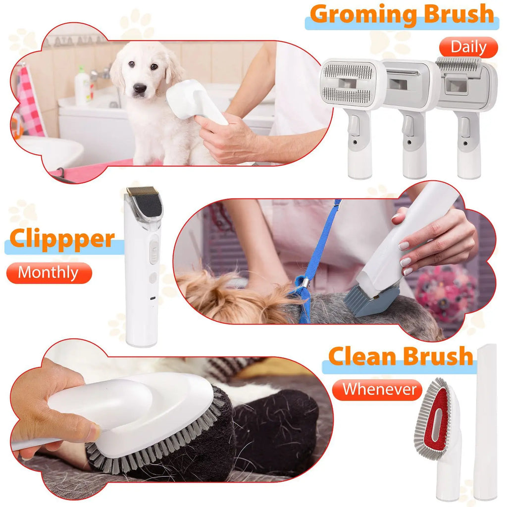 Pet Shavers Grooming Kit & Vacuum Suction 99% Pet Hair Professional Clippers with 6 Sizes Guide Combs Long or Short Hair Cat Dog