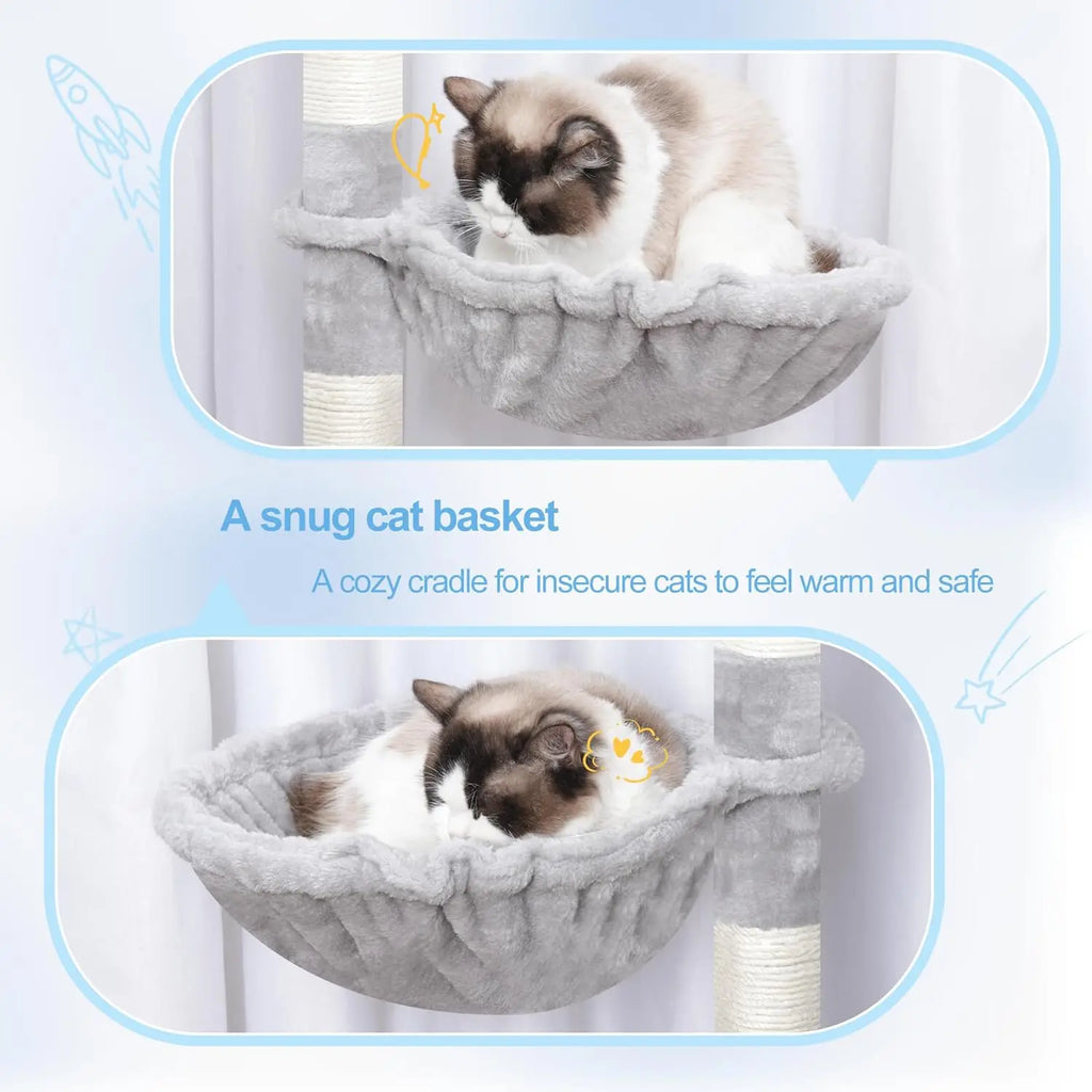 70-Inch Cat Tree Tower with Rotatable Extension, Large Beds, Condos, Hammocks for Indoor Cats in Light Gray